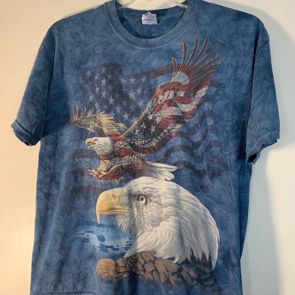 Vintage Blue Tie Dye Bald Eagle Shirt